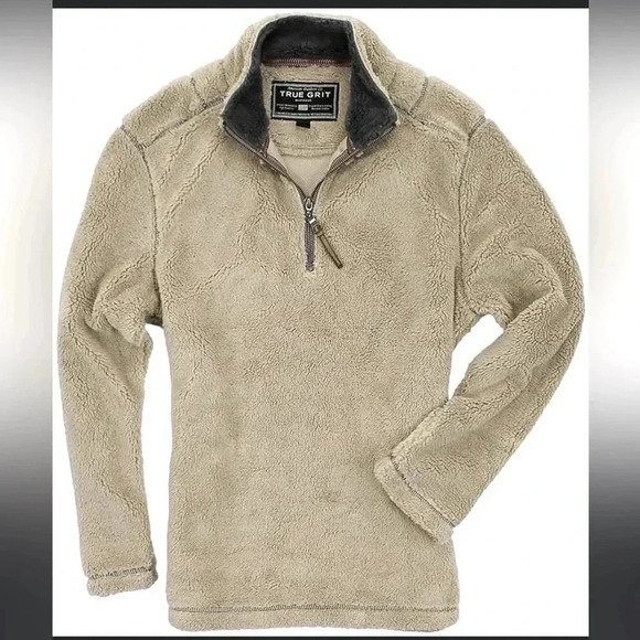 TRINITY CREAM SHERPA LONG SLEEVE PULLOVER  SWEATER WITH FRONT   ZIPPER - Picture 3 of 15